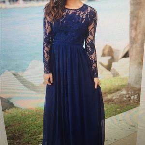 Navy crochet long sleeve formal maxi dress